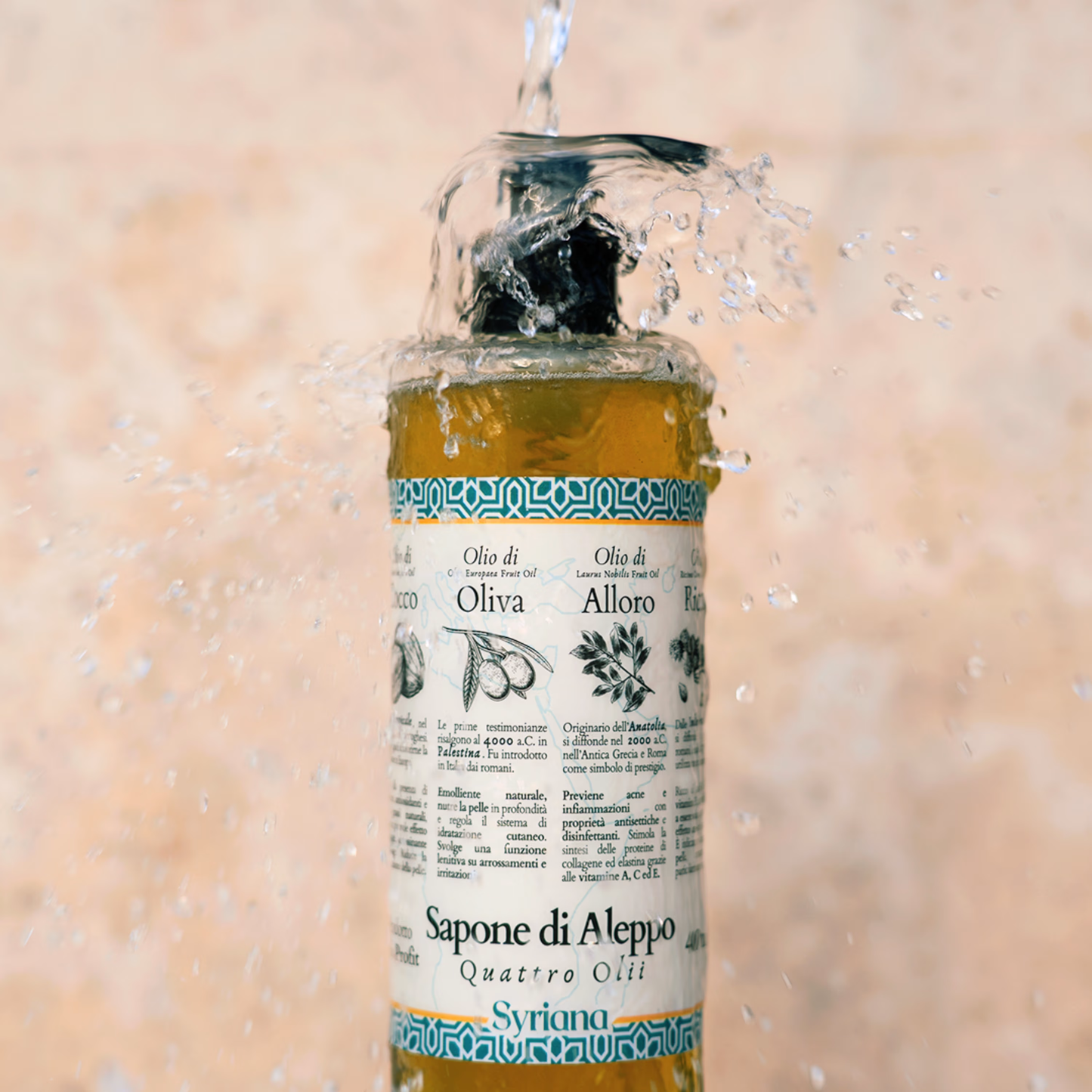 Ein Mosaik kostbarer Öle: unsere flüssige Aleppo-Seife: 400 ml (Flasche)